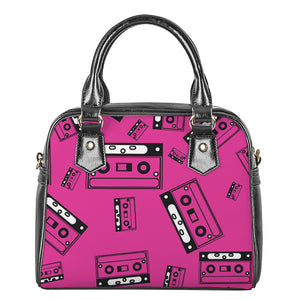 Pink Cassette Tape Pattern Print Shoulder Handbag