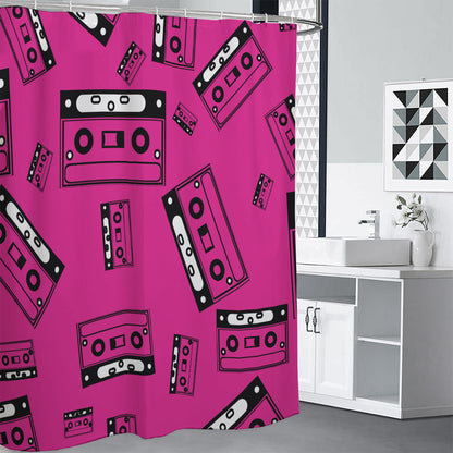Pink Cassette Tape Pattern Print Shower Curtain