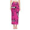 Pink Cassette Tape Pattern Print Side Slit Maxi Skirt