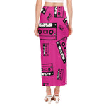 Pink Cassette Tape Pattern Print Side Slit Maxi Skirt