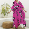 Pink Cassette Tape Pattern Print Silk V-Neck Kaftan Dress