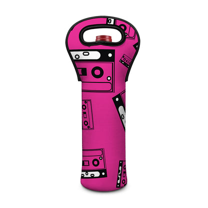 Pink Cassette Tape Pattern Print Single Neoprene Wine Tote