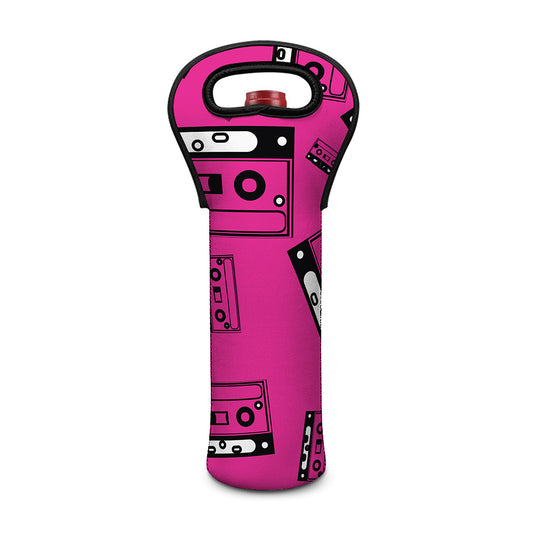 Pink Cassette Tape Pattern Print Single Neoprene Wine Tote