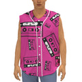 Pink Cassette Tape Pattern Print Sleeveless Baseball Jersey