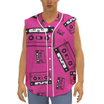 Pink Cassette Tape Pattern Print Sleeveless Baseball Jersey