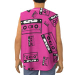 Pink Cassette Tape Pattern Print Sleeveless Baseball Jersey