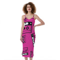 Pink Cassette Tape Pattern Print Slim Fit Midi Cami Dress