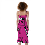 Pink Cassette Tape Pattern Print Slim Fit Midi Cami Dress