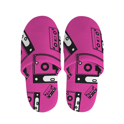 Pink Cassette Tape Pattern Print Slippers