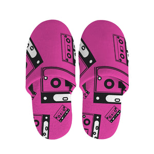 Pink Cassette Tape Pattern Print Slippers