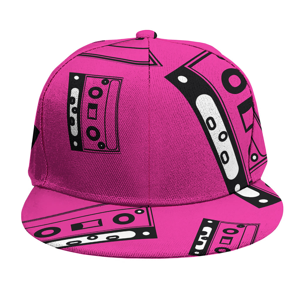 Pink Cassette Tape Pattern Print Snapback Cap