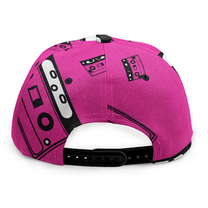 Pink Cassette Tape Pattern Print Snapback Cap