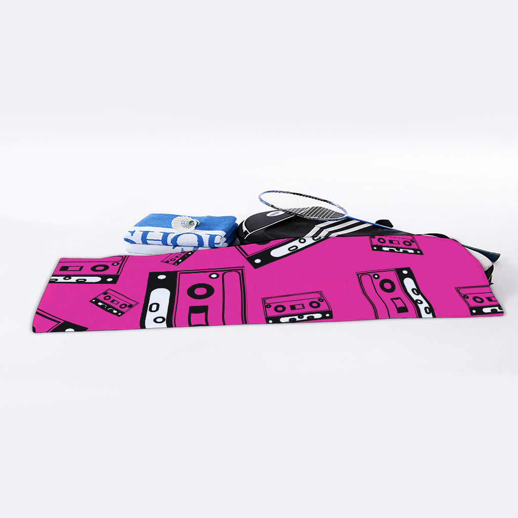 Pink Cassette Tape Pattern Print Sports Towel