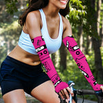 Pink Cassette Tape Pattern Print Sun Protection Arm Sleeves