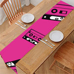 Pink Cassette Tape Pattern Print Table Runner