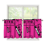 Pink Cassette Tape Pattern Print Tier Curtains