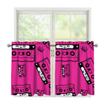 Pink Cassette Tape Pattern Print Tier Curtains