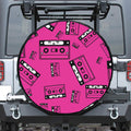 Pink Cassette Tape Pattern Print Tire Cover