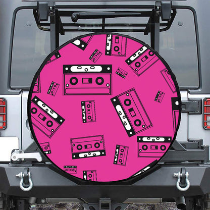 Pink Cassette Tape Pattern Print Tire Cover