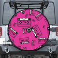Pink Cassette Tape Pattern Print Tire Cover With Camera Hole