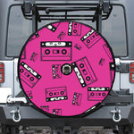 Pink Cassette Tape Pattern Print Tire Cover With Camera Hole