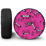 Pink Cassette Tape Pattern Print Tire Cover With Camera Hole