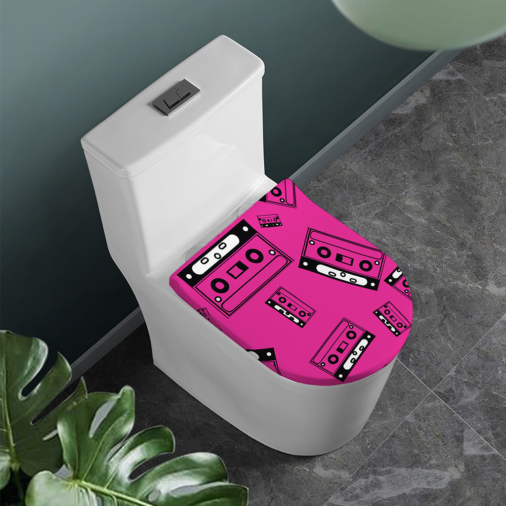 Pink Cassette Tape Pattern Print Toilet Lid Cover
