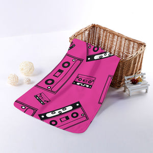 Pink Cassette Tape Pattern Print Towel