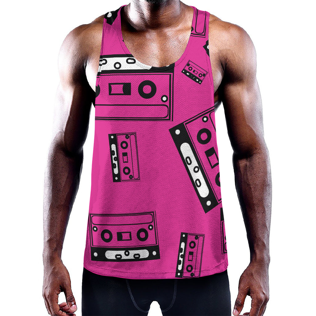 Pink Cassette Tape Pattern Print Training Tank Top