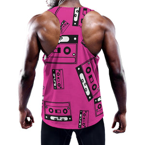 Pink Cassette Tape Pattern Print Training Tank Top