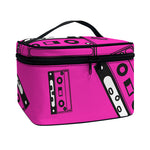 Pink Cassette Tape Pattern Print Travel Makeup Bag