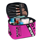 Pink Cassette Tape Pattern Print Travel Makeup Bag