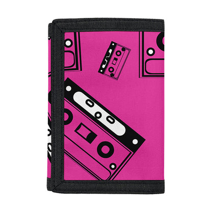 Pink Cassette Tape Pattern Print Trifold Wallet