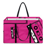 Pink Cassette Tape Pattern Print Utility Tote Bag