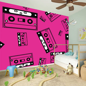Pink Cassette Tape Pattern Print Wall Sticker