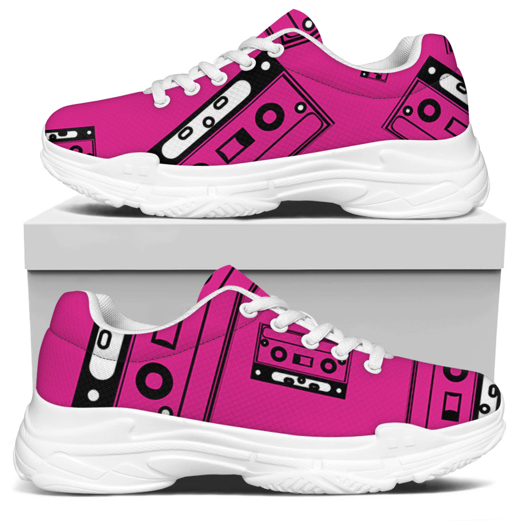 Pink Cassette Tape Pattern Print White Chunky Shoes