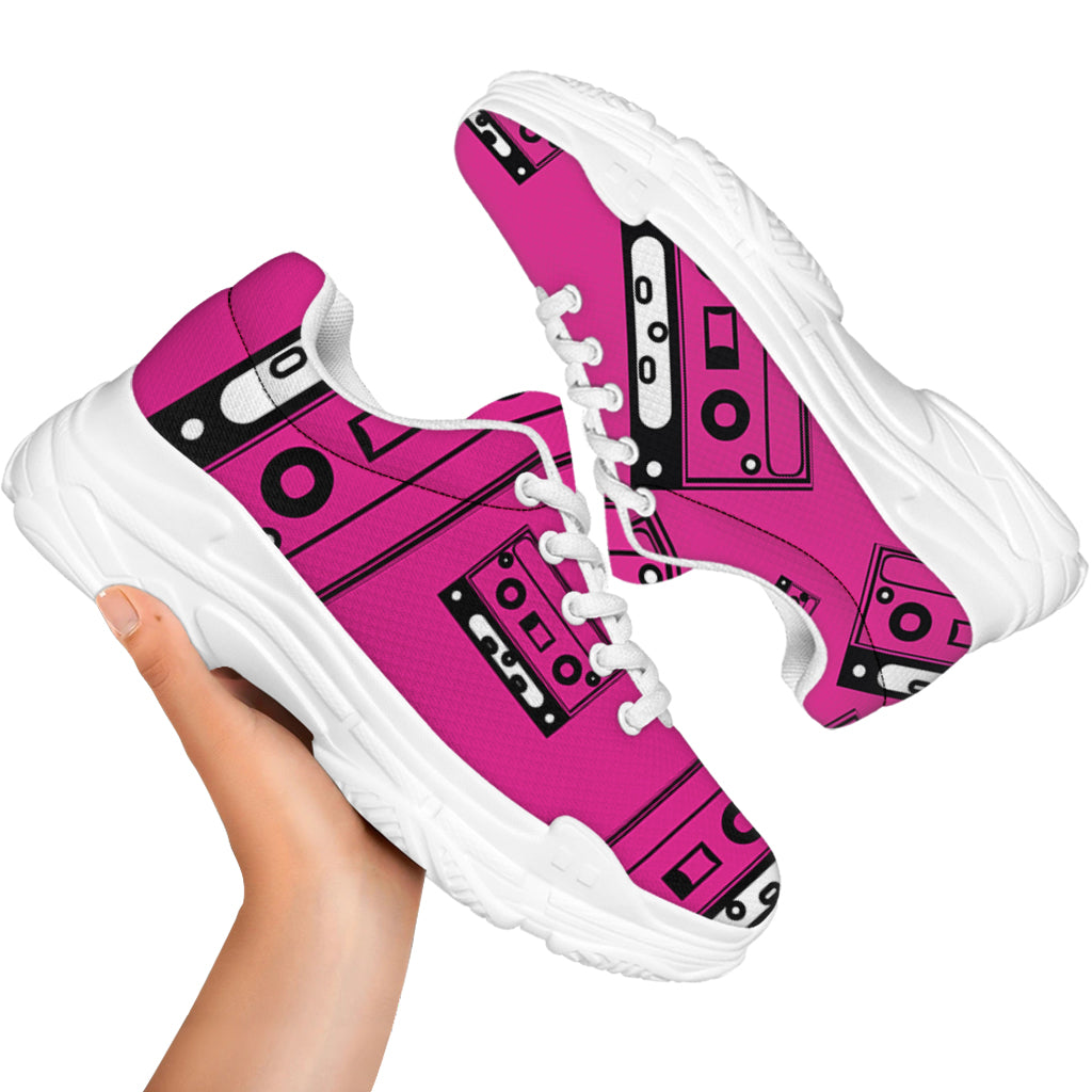 Pink Cassette Tape Pattern Print White Chunky Shoes