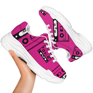 Pink Cassette Tape Pattern Print White Chunky Shoes