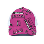 Pink Cassette Tape Pattern Print White Mesh Trucker Cap