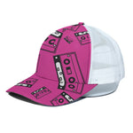 Pink Cassette Tape Pattern Print White Mesh Trucker Cap