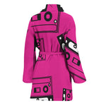 Pink Cassette Tape Pattern Print Women's Bathrobe