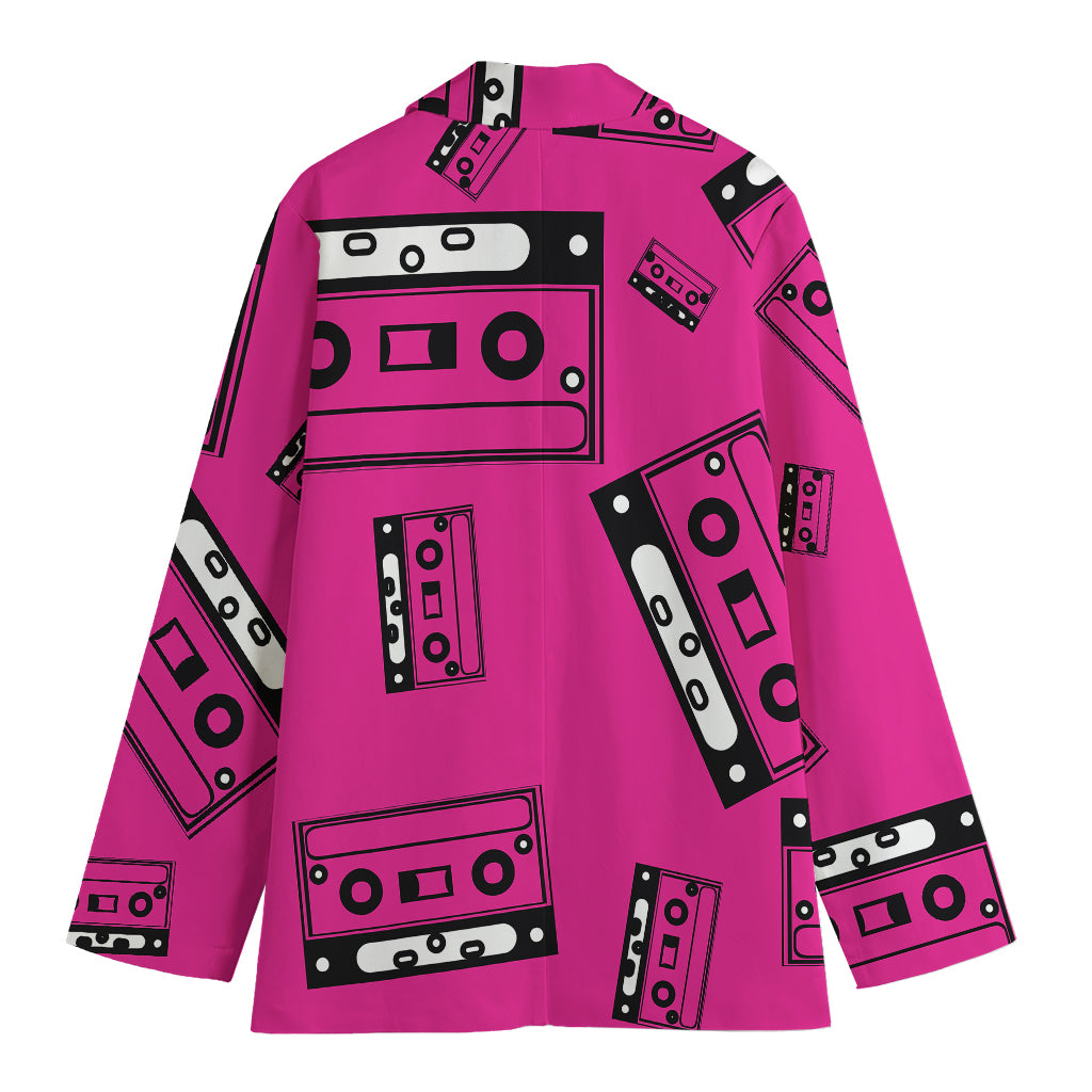 Pink Cassette Tape Pattern Print Women's Blazer