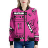 Pink Cassette Tape Pattern Print Women's Bomber Jacket