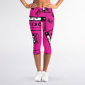 Pink Cassette Tape Pattern Print Women's Capri Leggings