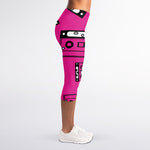 Pink Cassette Tape Pattern Print Women's Capri Leggings