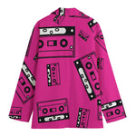 Pink Cassette Tape Pattern Print Women's Cotton Blazer
