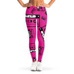 Pink Cassette Tape Pattern Print Women's Leggings