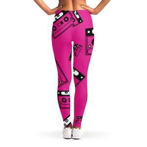 Pink Cassette Tape Pattern Print Women's Leggings