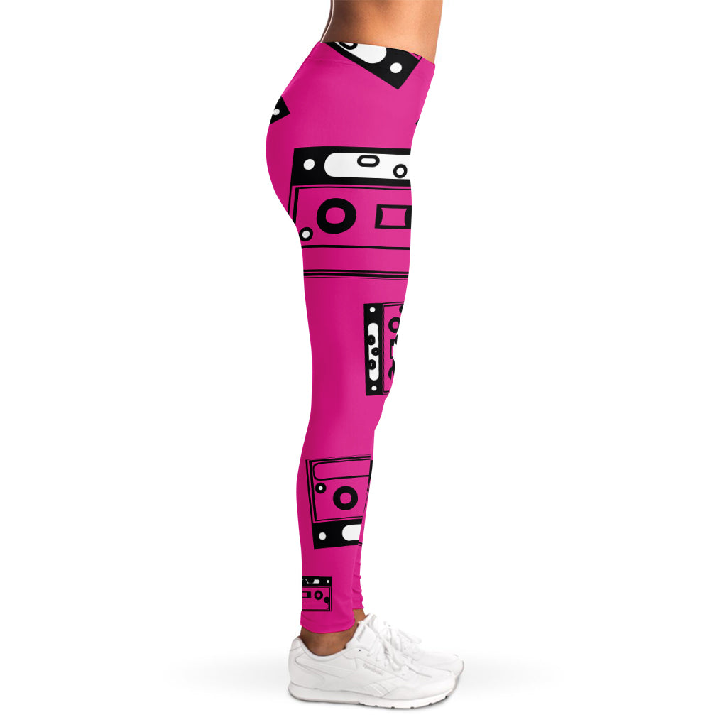 Pink Cassette Tape Pattern Print Women's Leggings