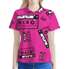 Pink Cassette Tape Pattern Print Women's Polo Shirt